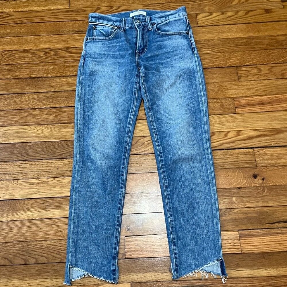 Moussy Vintage Womens Emelene Skinny Jeans Mid Rise Blue Sz 25 Denim Frayed Hem